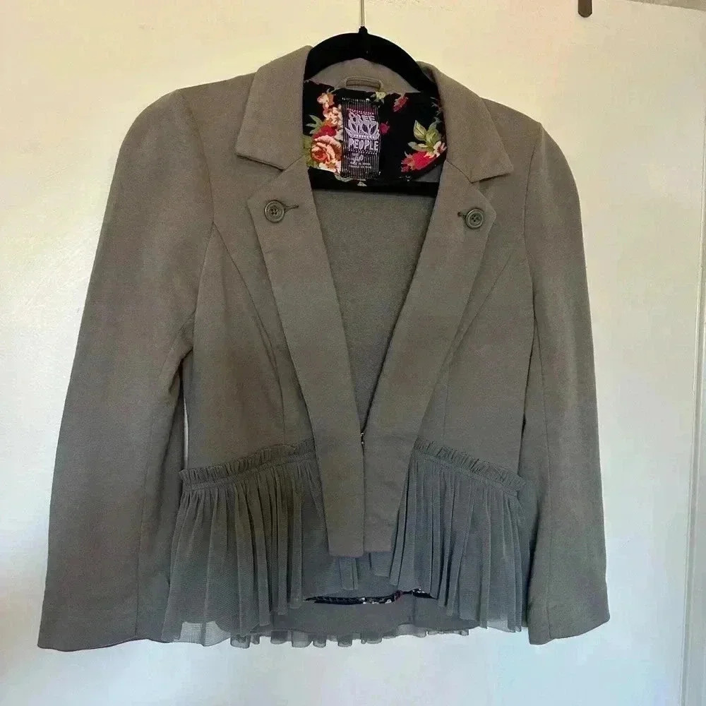 Vintage Free People Green Crop Fleece Blazer in Size 0